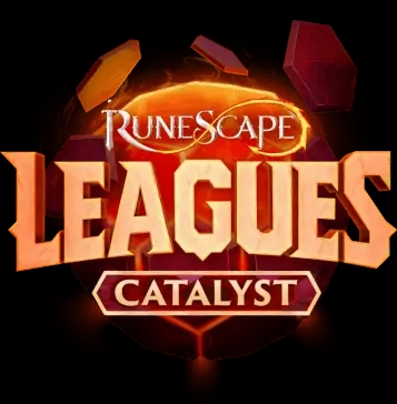 A truncated icosahedron with hexagons flying off behind the logo for RuneScape Leagues Catalyst