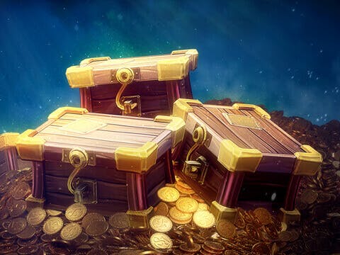 A pile of coins and chests